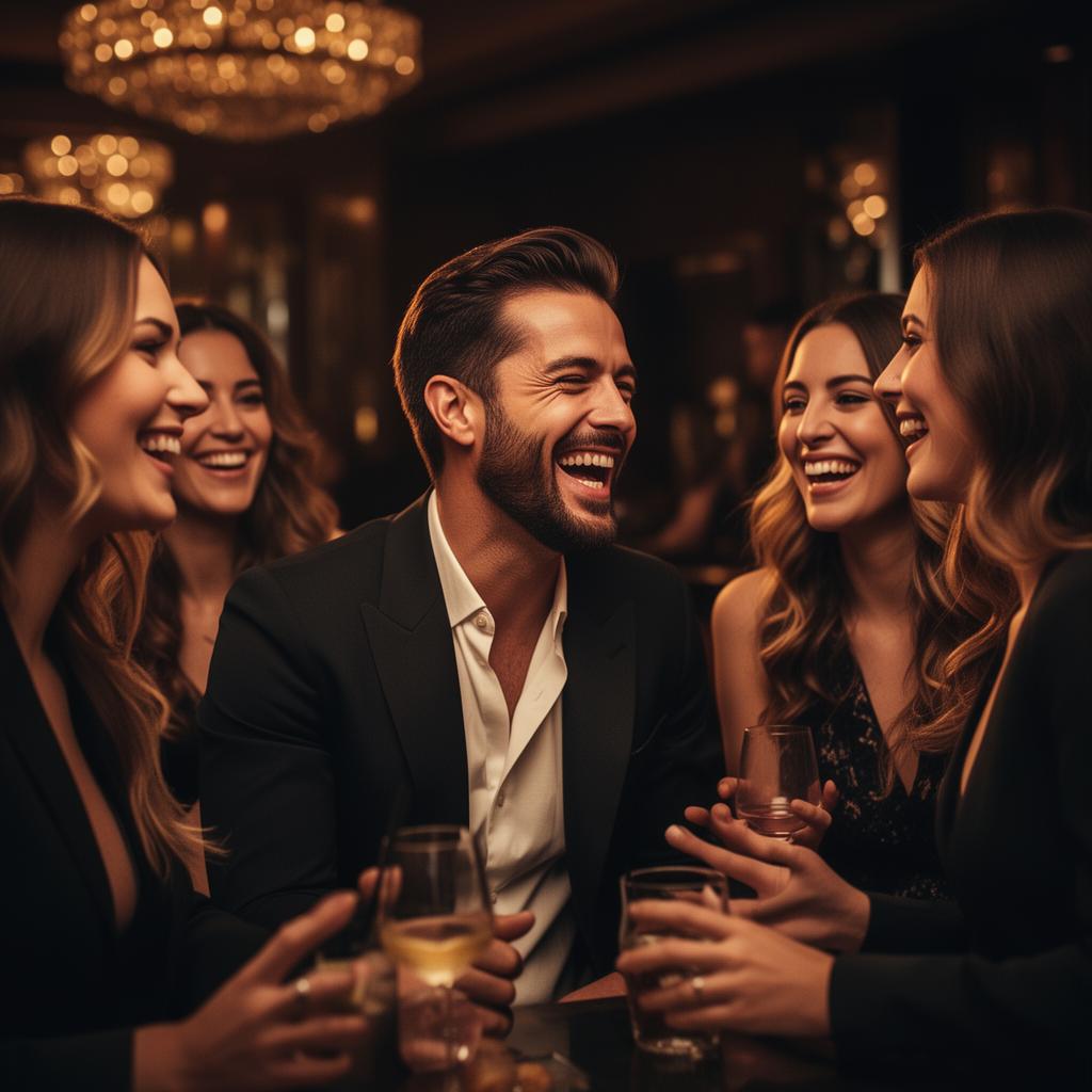 Hombre confiado disfrutando con un grupo social